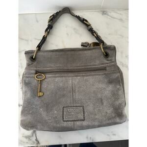Fossil metallic gray suede purse